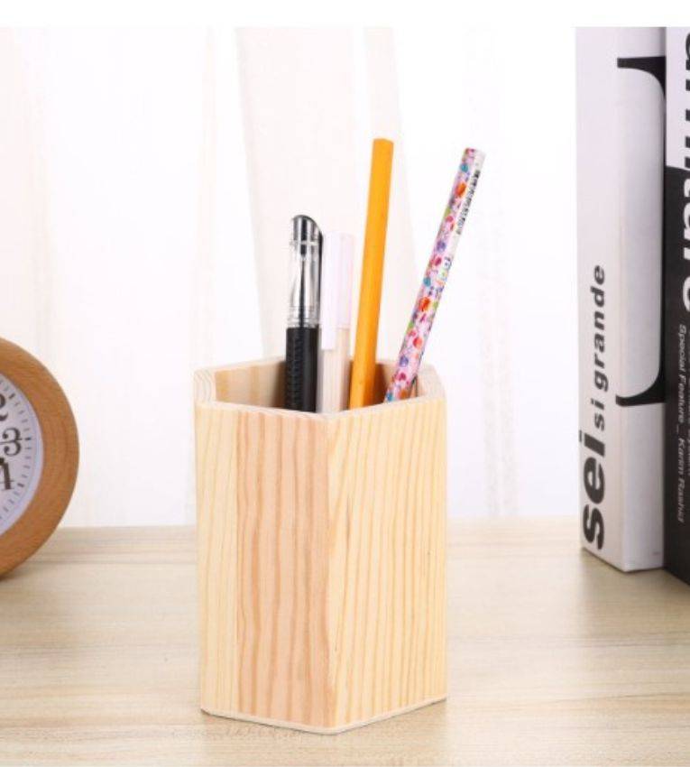 Porte-Stylo en Bois Naturel,Organisateur Bureau Écologique et Élégant